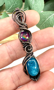 Aurora Opal & Blue Apatite Double Stone Wand Pendant Necklace