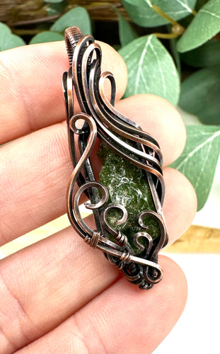 Raw Diopside Flow Wire Wrapped Pendant Necklace