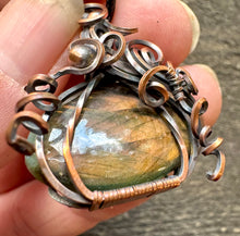 Load image into Gallery viewer, Orange Labradorite Pumpkin Wire Wrapped Copper Necklace