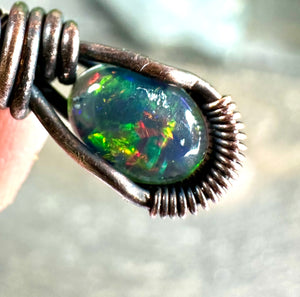 Fire Opal Nano Copper Wire Wrapped Pendant Necklace