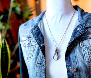 Rainbow Moonstone Wire Wrapped Pendant-Oxidized Copper