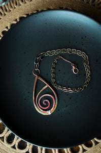 Fire Painted Copper Curlicue Necklace