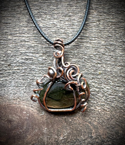 Orange Labradorite Pumpkin Wire Wrapped Copper Necklace