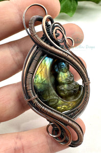 Copper Labradorite Buddha Moon Wire Wrapped Amulet