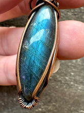 Load image into Gallery viewer, Blue Flash Labradorite Celtic Wire Wrapped Copper Necklace