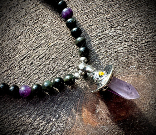 Sorcerers Amethyst & Golden Obsidian Stone Necklace