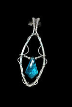 Load image into Gallery viewer, Open Hammered &amp; Woven Sterling Silver Frame Blue Topaz Pendant Necklace