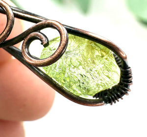 Raw Peridot Minimal Copper Wire Wrapped Pendant Necklace