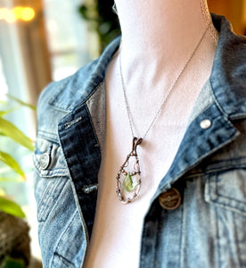 Open Hammered Copper Green Amethyst Pendant Necklace