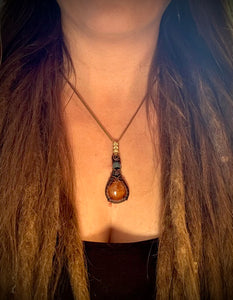 Carnelian Agate & Aquamarine Sun & Moon Copper Wire Wrapped Pendant Necklace