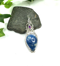 Load image into Gallery viewer, Silver Kyanite Lotus Pendant with Purple Opal