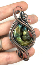 Load image into Gallery viewer, Copper Labradorite Buddha Moon Wire Wrapped Amulet