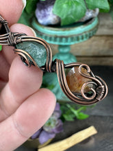 Load image into Gallery viewer, Raw Aquamarine &amp; Sunstone Double Stone Wire Wrapped Copper Pendant Necklace