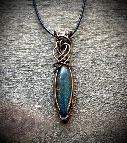 Blue Flash Labradorite Celtic Wire Wrapped Copper Necklace