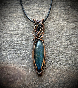 Blue Flash Labradorite Celtic Wire Wrapped Copper Necklace