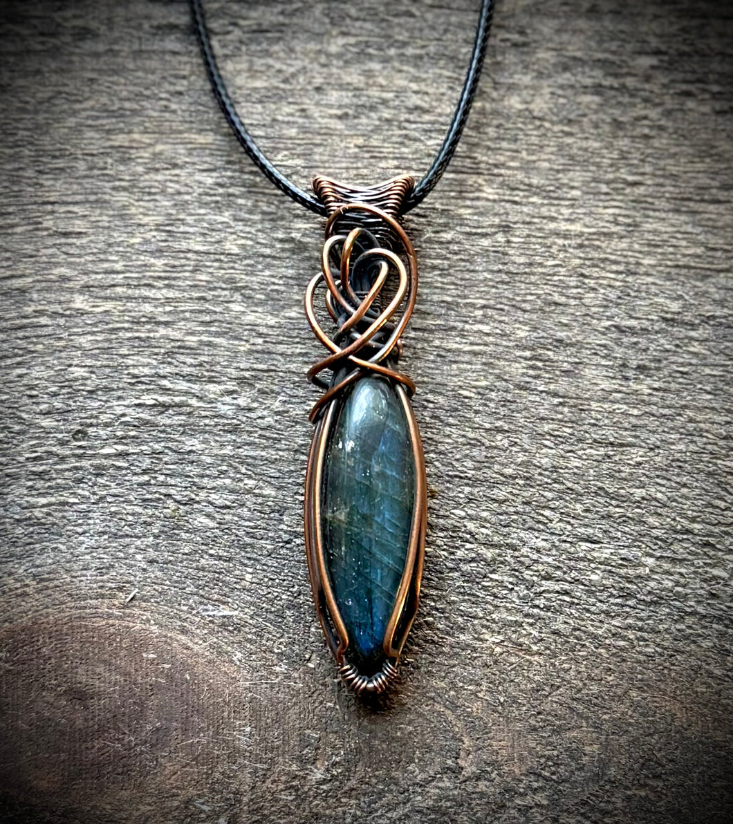 Blue Flash Labradorite Celtic Wire Wrapped Copper Necklace