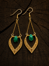 Load image into Gallery viewer, Gold &amp; Emerald Gypsy Earrings