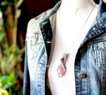 Load image into Gallery viewer, Rose Quartz &amp; Amethyst Wire Wrapped Silver Amulet Necklace