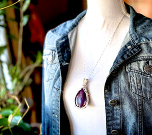 Sterling Silver Dyed Purple Labradorite & Ethiopian Opal Pendant Necklace