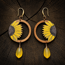 Load image into Gallery viewer, Boho Sunflower &amp; Chalcedony Earrings