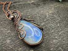 Load image into Gallery viewer, Rainbow Moonstone Wire Wrapped Pendant-Oxidized Copper