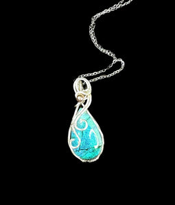 Deep Blue Monarch Opal-Sterling Silver- Sara Wire Wrapped Pendant Necklace