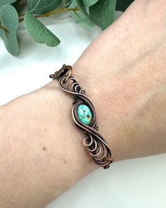 Genuine Turquoise Free Flow Copper Wire Wrapped Bracelet