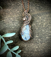 Load image into Gallery viewer, Rainbow Moonstone Wire Wrapped Pendant-Oxidized Copper
