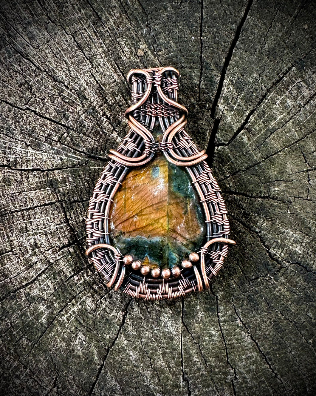 Orange Labradorite Dendro Amulet