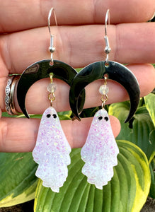 Ghost under the Moon Steel & Sterling Silver Earrings
