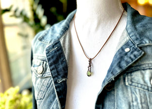Raw Peridot Minimal Copper Wire Wrapped Pendant Necklace