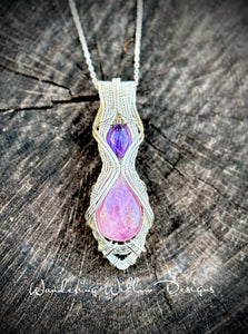 Rose Quartz & Amethyst Wire Wrapped Silver Amulet Necklace