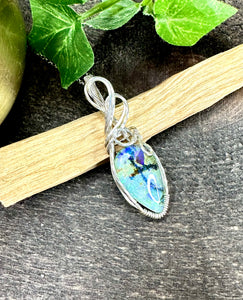 Monarch Opal-Sterling Silver-Lux Wire Wrapped Pendant Neclace