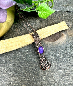 Purple Opal Egyptian Stick Wire Wrapped Copper Pendant Necklace