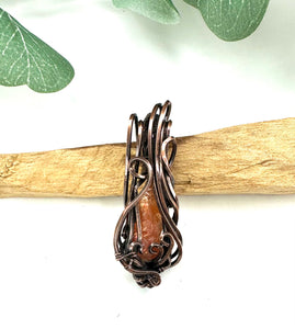Raw Sunstone Flow Frame Copper Wire Wrapped Pendant Necklace