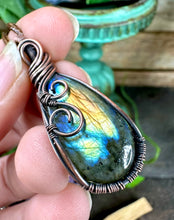 Load image into Gallery viewer, Labradorite Hug Wire Wrapped Copper Necklace
