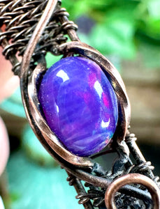 Purple Opal Egyptian Stick Wire Wrapped Copper Pendant Necklace
