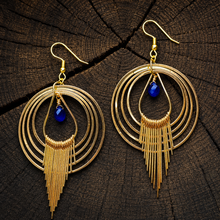 Load image into Gallery viewer, Boho Gold Geo Sapphire Tiered Dangle Earrings