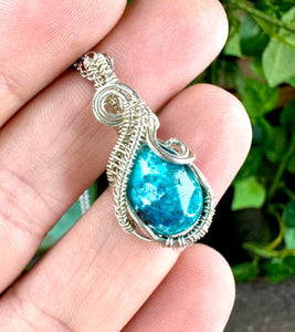 Genuine Phoenix Turquoise-Sterling Silver-Nano Wire Wrapped Pendant Necklace