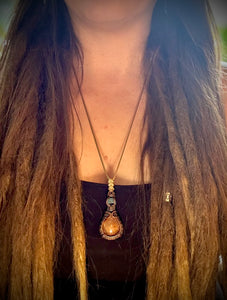 Carnelian Agate & Aquamarine Sun & Moon Copper Wire Wrapped Pendant Necklace