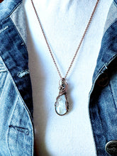 Load image into Gallery viewer, Rainbow Moonstone Wire Wrapped Pendant-Oxidized Copper