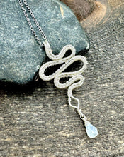 Load image into Gallery viewer, Silver Mini Serpent Necklace with Rainbow Moonstone