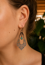 Load image into Gallery viewer, Boho Tri Point Patina &amp; Apatite Nugget Earrings