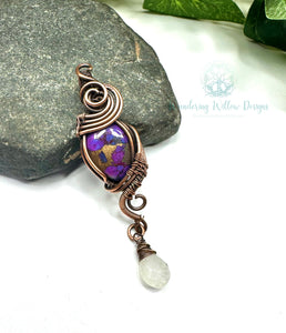 Copper Purple Turquoise & Moonstone Wire Wrapped Pendant