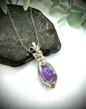 Load image into Gallery viewer, Amethyst Source of Life Silver Wire Wrapped Pendant Necklace