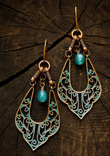 Load image into Gallery viewer, Boho Tri Point Patina &amp; Apatite Nugget Earrings