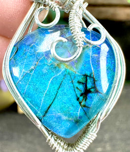 Blue Monarch Opal-Sterling Silver-Energy Flow Wire Wrapped Pendant Necklace