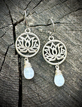 Load image into Gallery viewer, Rainbow Moonstone &amp; Lotus Earrings