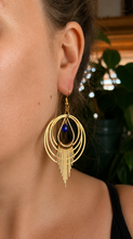 Load image into Gallery viewer, Boho Gold Geo Sapphire Tiered Dangle Earrings