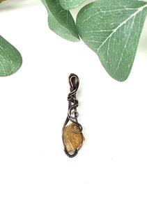 Raw Yellow Topaz Minimal Wire Wrapped Pendant Necklace